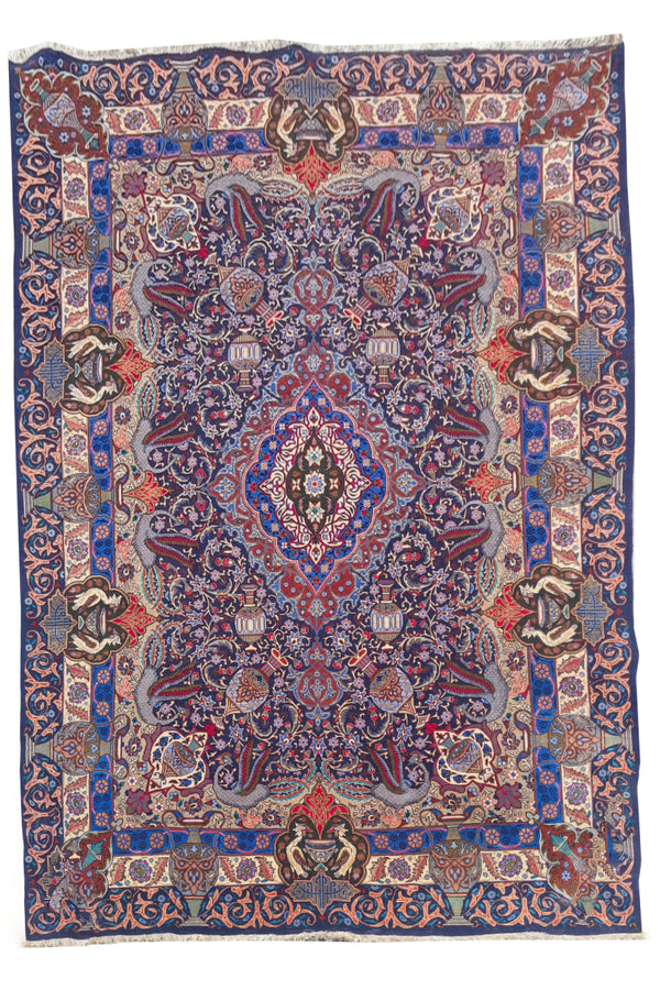 Authentic Hand Knotted Vintage Kashmour Pictorial Wool Area Rug 11.3 x 7.11 Ft (1540 Ger-4)