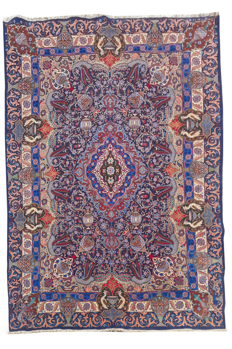 Authentic Hand Knotted Vintage Kashmour Pictorial Wool Area Rug 11.3 x 7.11 Ft (1540 Ger-4)