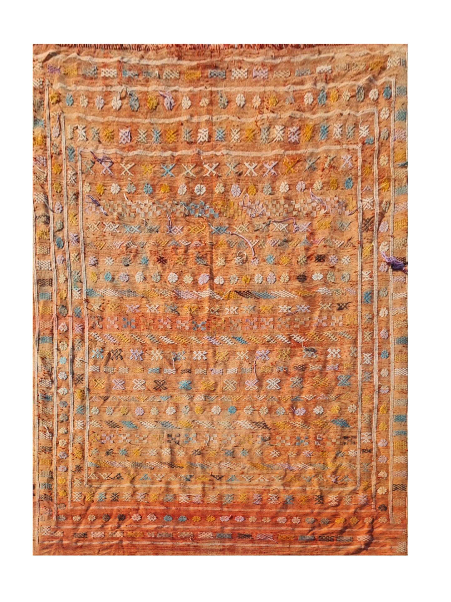 Amazing Hand Knotted Vintage Morocco Sumouk Kilim Silk Area Rug 8 x 5 Ft
