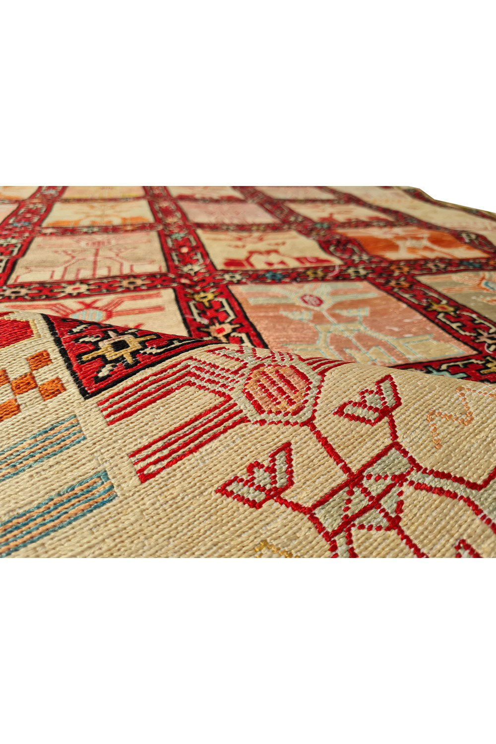 Fine Quality Hand Knotted Veg Dyed Soumak Pictorial Silk Kilim Area Rug 6 x 4 Ft (907 KHI)