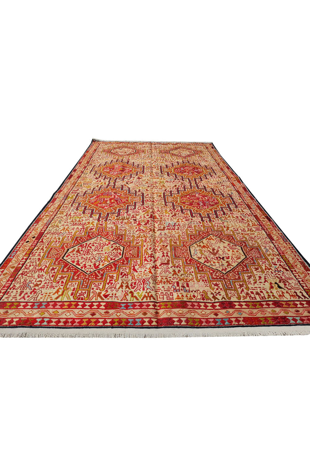 Fine Quality Hand Knotted Veg Dyed Soumak Pictorial Silk Kilim Area Rug 6.5 x 3.10 Ft (908 KHI)