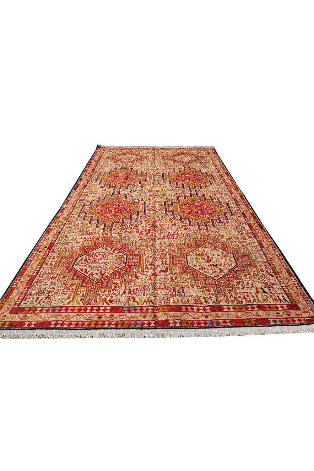 Fine Quality Hand Knotted Veg Dyed Soumak Pictorial Silk Kilim Area Rug 6.5 x 3.10 Ft (908 KHI)