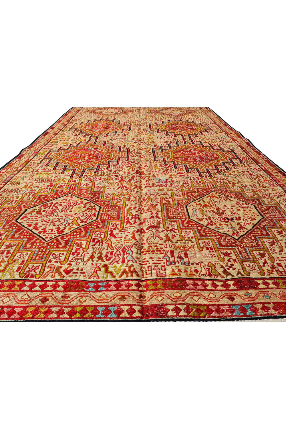 Fine Quality Hand Knotted Veg Dyed Soumak Pictorial Silk Kilim Area Rug 6.5 x 3.10 Ft (908 KHI)