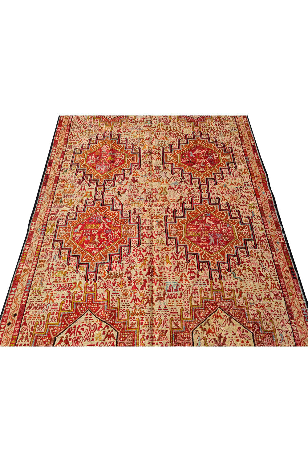 Fine Quality Hand Knotted Veg Dyed Soumak Pictorial Silk Kilim Area Rug 6.5 x 3.10 Ft (908 KHI)