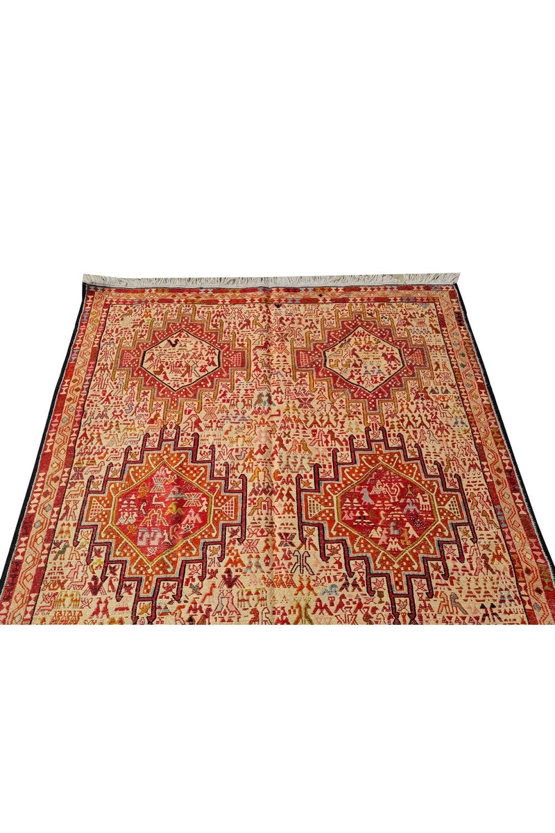 Fine Quality Hand Knotted Veg Dyed Soumak Pictorial Silk Kilim Area Rug 6.5 x 3.10 Ft (908 KHI)