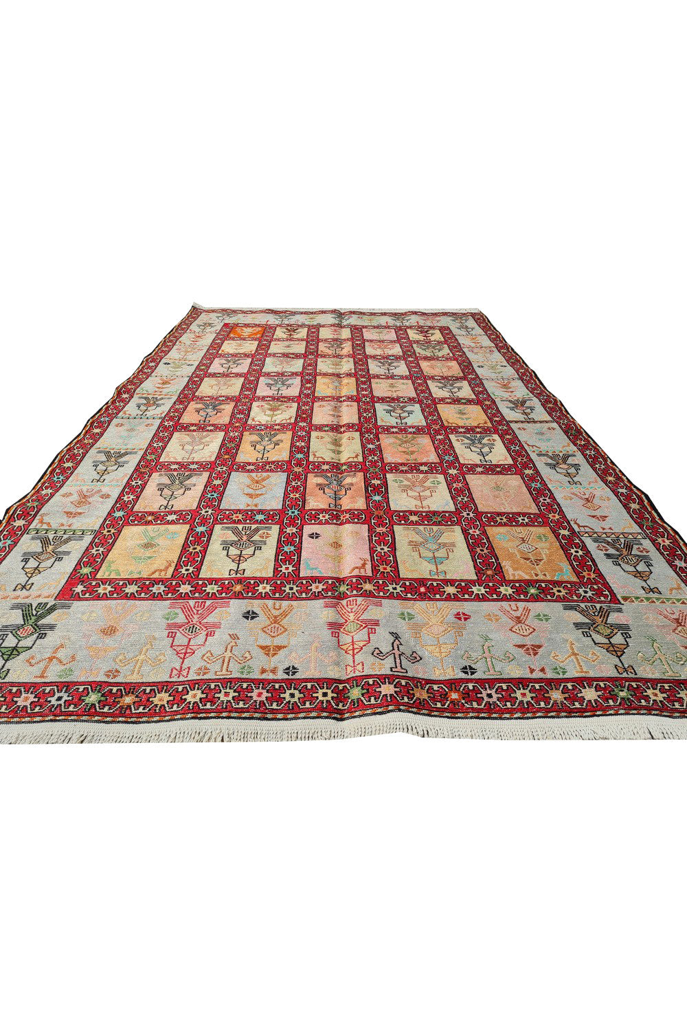 Fine Quality Hand Knotted Veg Dyed Soumak Pictorial Silk Kilim Area Rug 6 x 4 Ft (909 KHI)