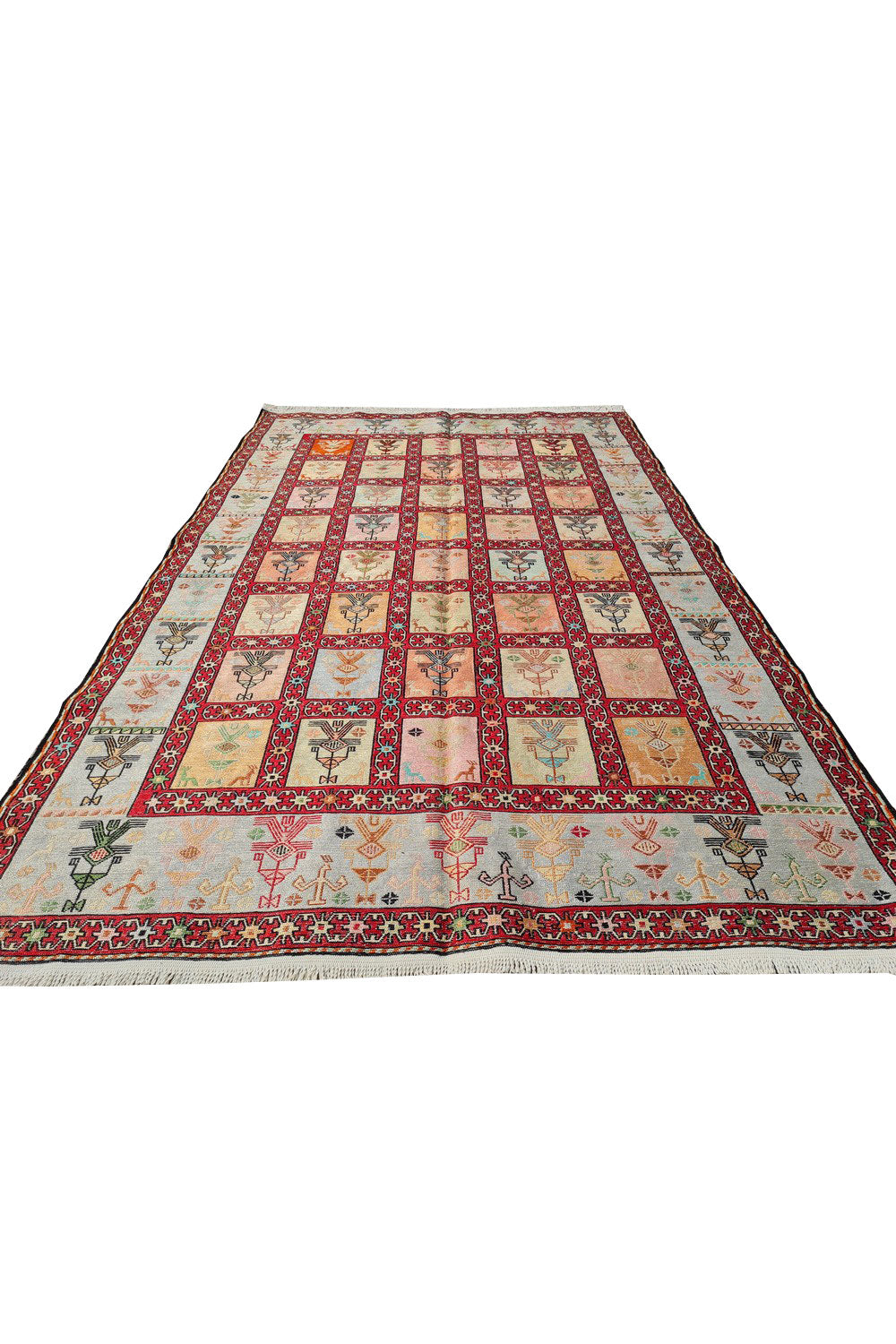 Fine Quality Hand Knotted Veg Dyed Soumak Pictorial Silk Kilim Area Rug 6 x 4 Ft (909 KHI)