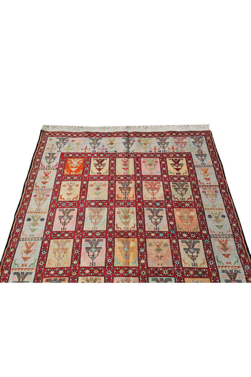 Fine Quality Hand Knotted Veg Dyed Soumak Pictorial Silk Kilim Area Rug 6 x 4 Ft (909 KHI)
