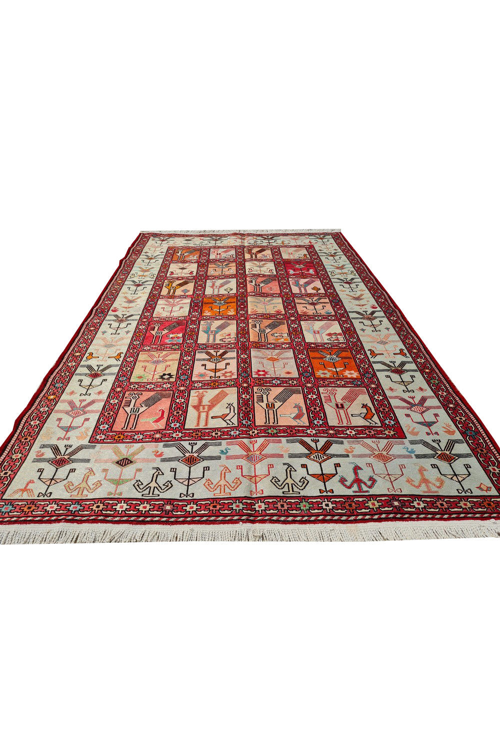 Fine Quality Hand Knotted Veg Dyed Soumak Pictorial Silk Kilim Area Rug 6 x 4 Ft (910 KHI)