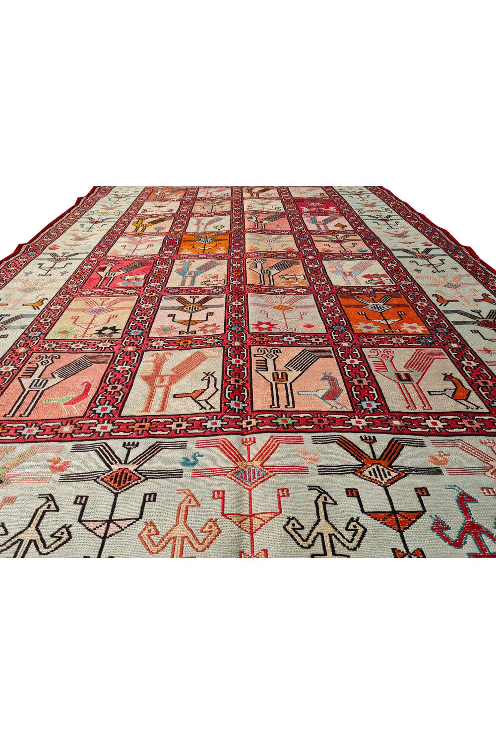 Fine Quality Hand Knotted Veg Dyed Soumak Pictorial Silk Kilim Area Rug 6 x 4 Ft (910 KHI)