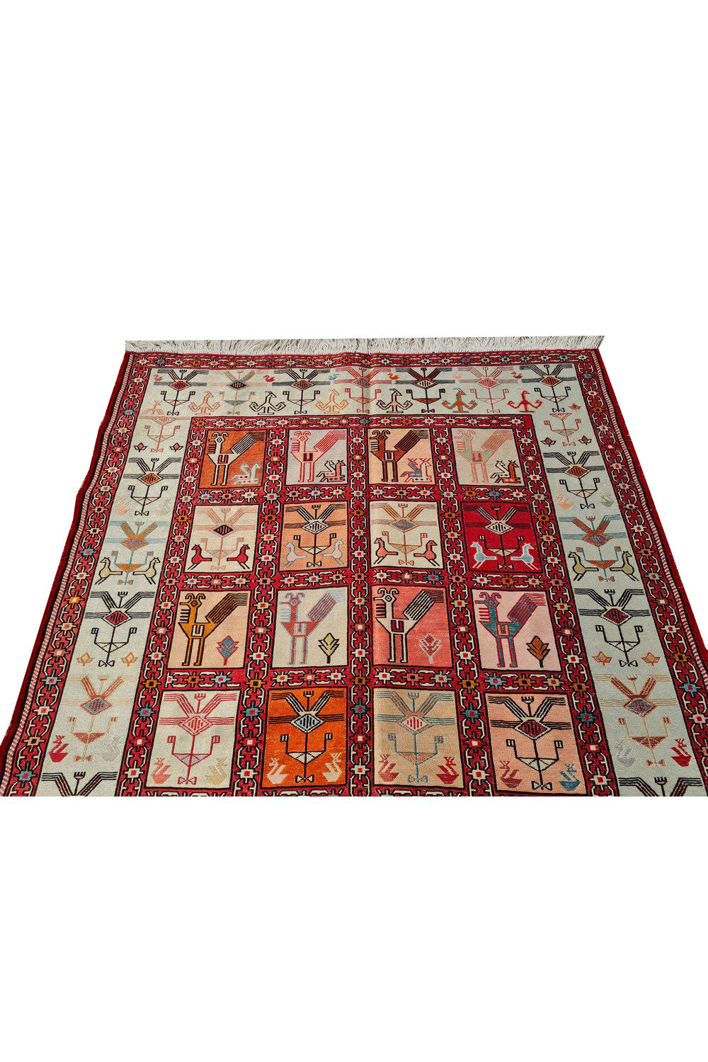 Fine Quality Hand Knotted Veg Dyed Soumak Pictorial Silk Kilim Area Rug 6 x 4 Ft (910 KHI)