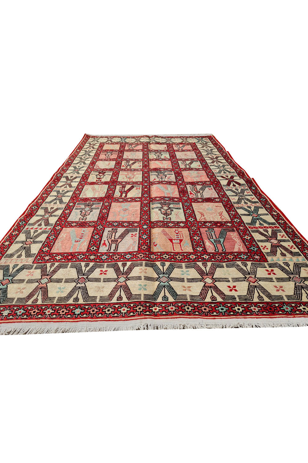 Fine Quality Hand Knotted Veg Dyed Soumak Pictorial silk Kilim Area Rug 6 x 4 Ft (914 KHI)