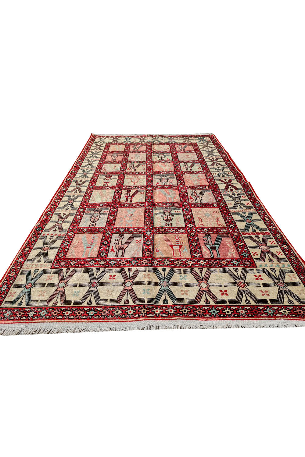 Fine Quality Hand Knotted Veg Dyed Soumak Pictorial silk Kilim Area Rug 6 x 4 Ft (914 KHI)