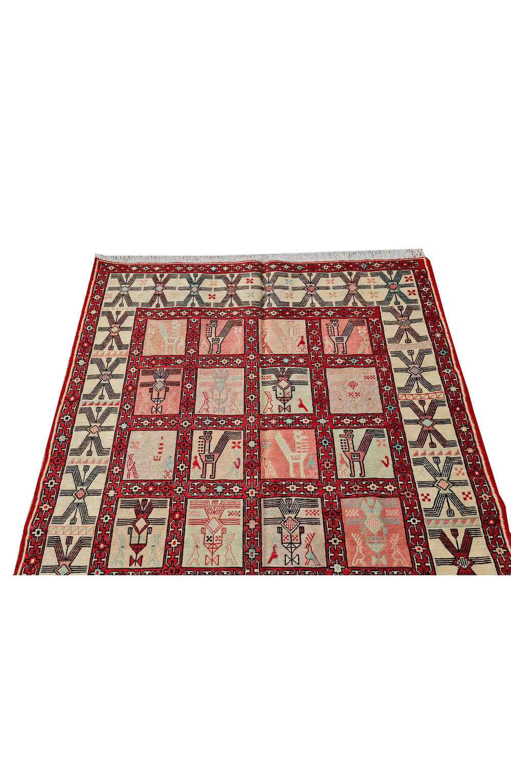 Fine Quality Hand Knotted Veg Dyed Soumak Pictorial silk Kilim Area Rug 6 x 4 Ft (914 KHI)