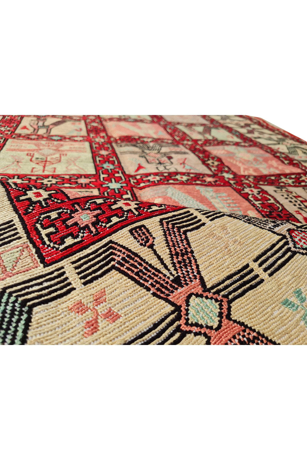 Fine Quality Hand Knotted Veg Dyed Soumak Pictorial silk Kilim Area Rug 6 x 4 Ft (914 KHI)