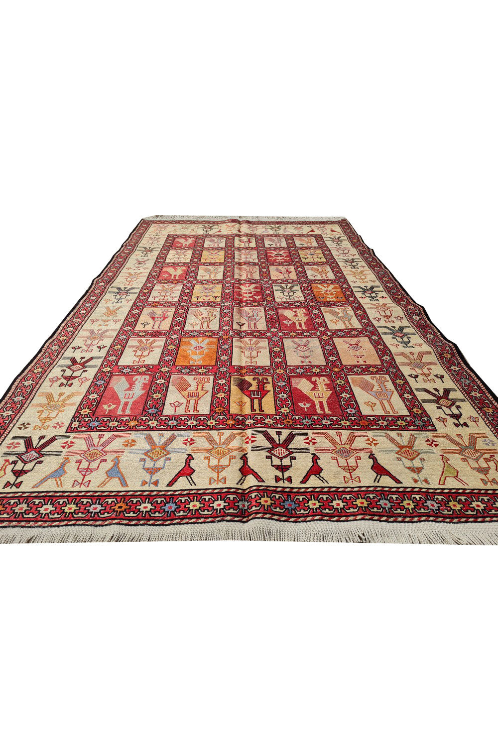 Fine Quality Hand Knotted Veg Dyed Soumak Pictorial Silk Kilim Area Rug 6 x 4 Ft (915 KHI)