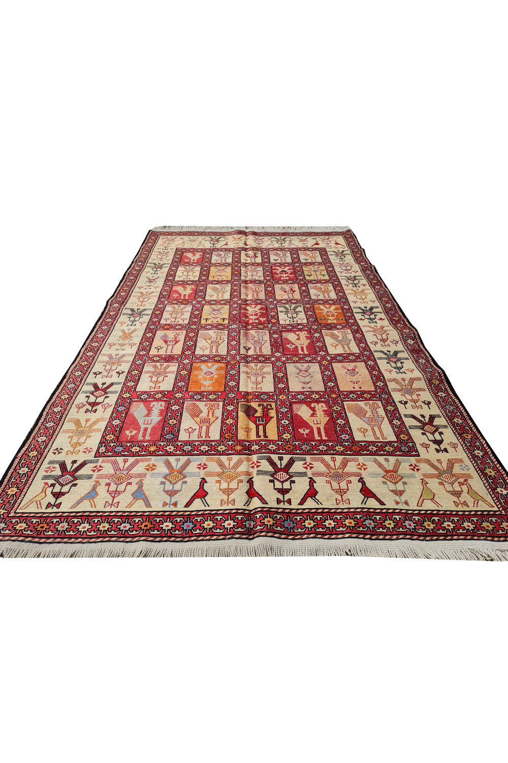 Fine Quality Hand Knotted Veg Dyed Soumak Pictorial Silk Kilim Area Rug 6 x 4 Ft (915 KHI)