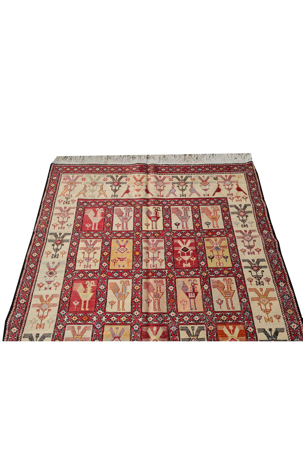 Fine Quality Hand Knotted Veg Dyed Soumak Pictorial Silk Kilim Area Rug 6 x 4 Ft (915 KHI)