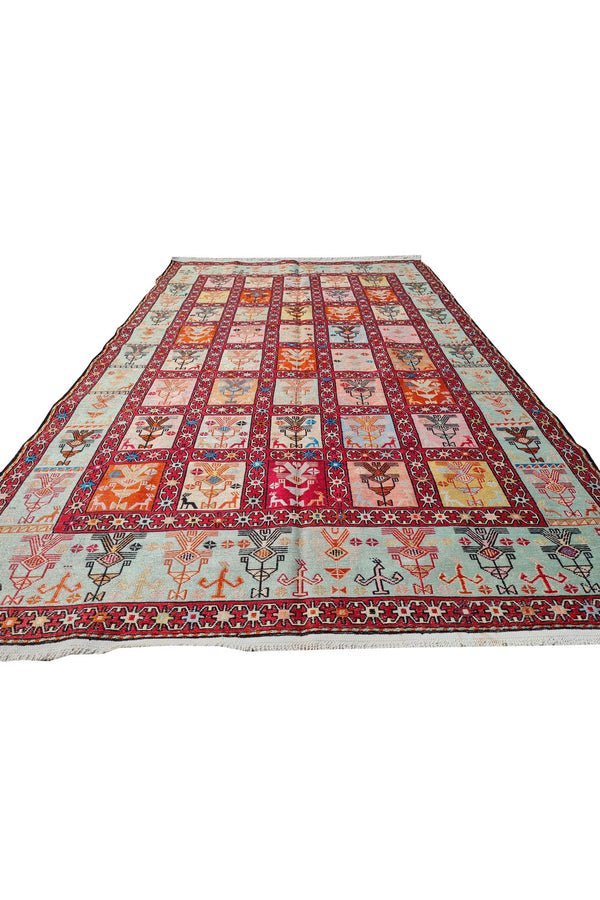 Fine Quality Hand Knotted Veg Dyed Soumak Pictorial Silk Kilim Area Rug 6 x 4 Ft (916 KHI)