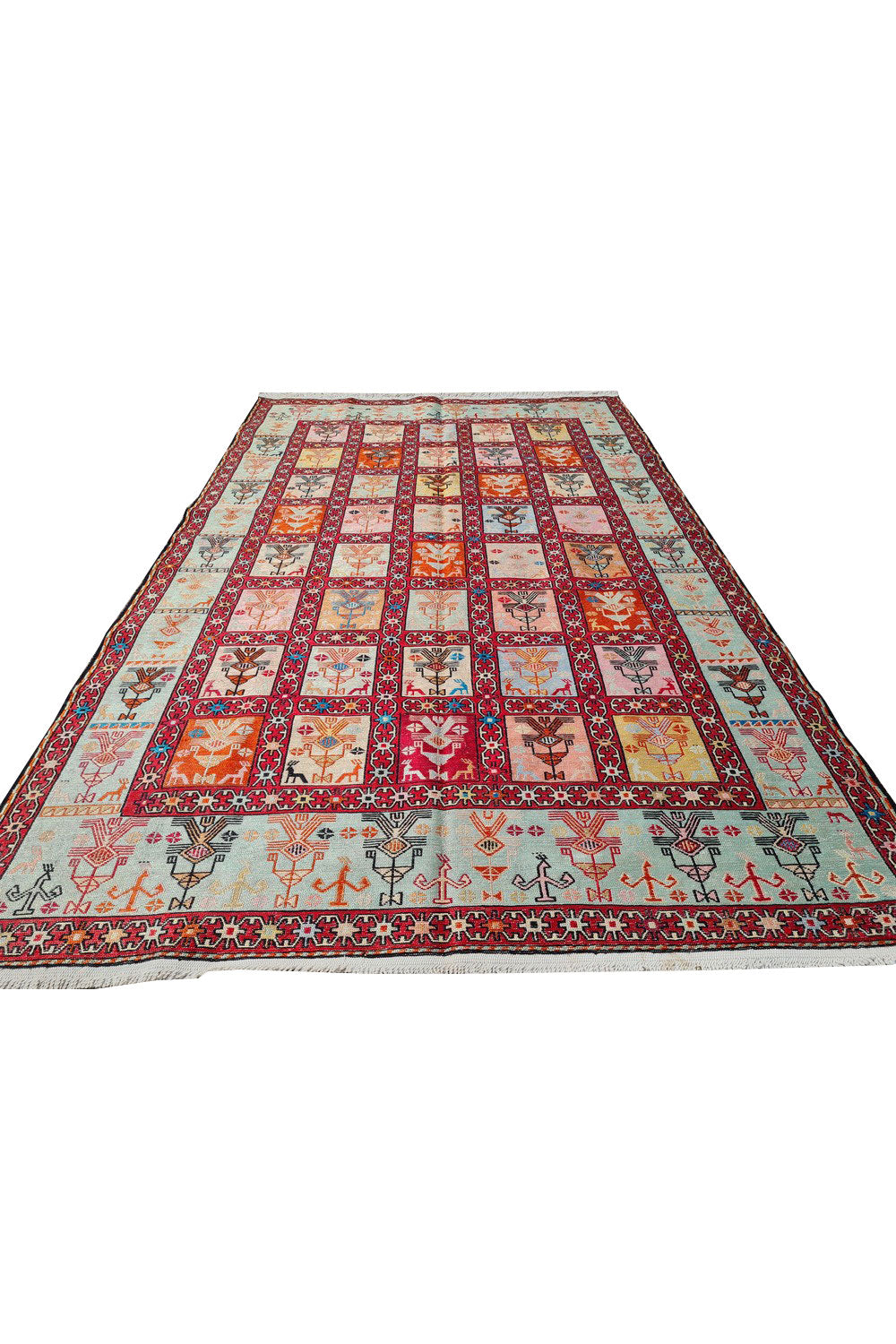 Fine Quality Hand Knotted Veg Dyed Soumak Pictorial Silk Kilim Area Rug 6 x 4 Ft (916 KHI)