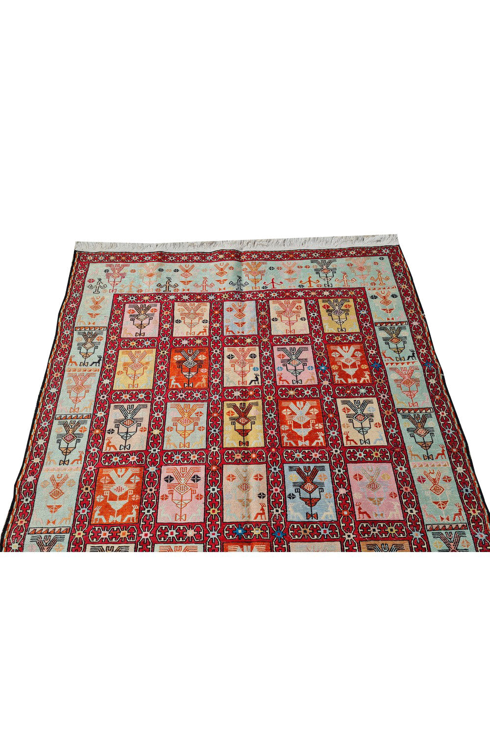 Fine Quality Hand Knotted Veg Dyed Soumak Pictorial Silk Kilim Area Rug 6 x 4 Ft (916 KHI)