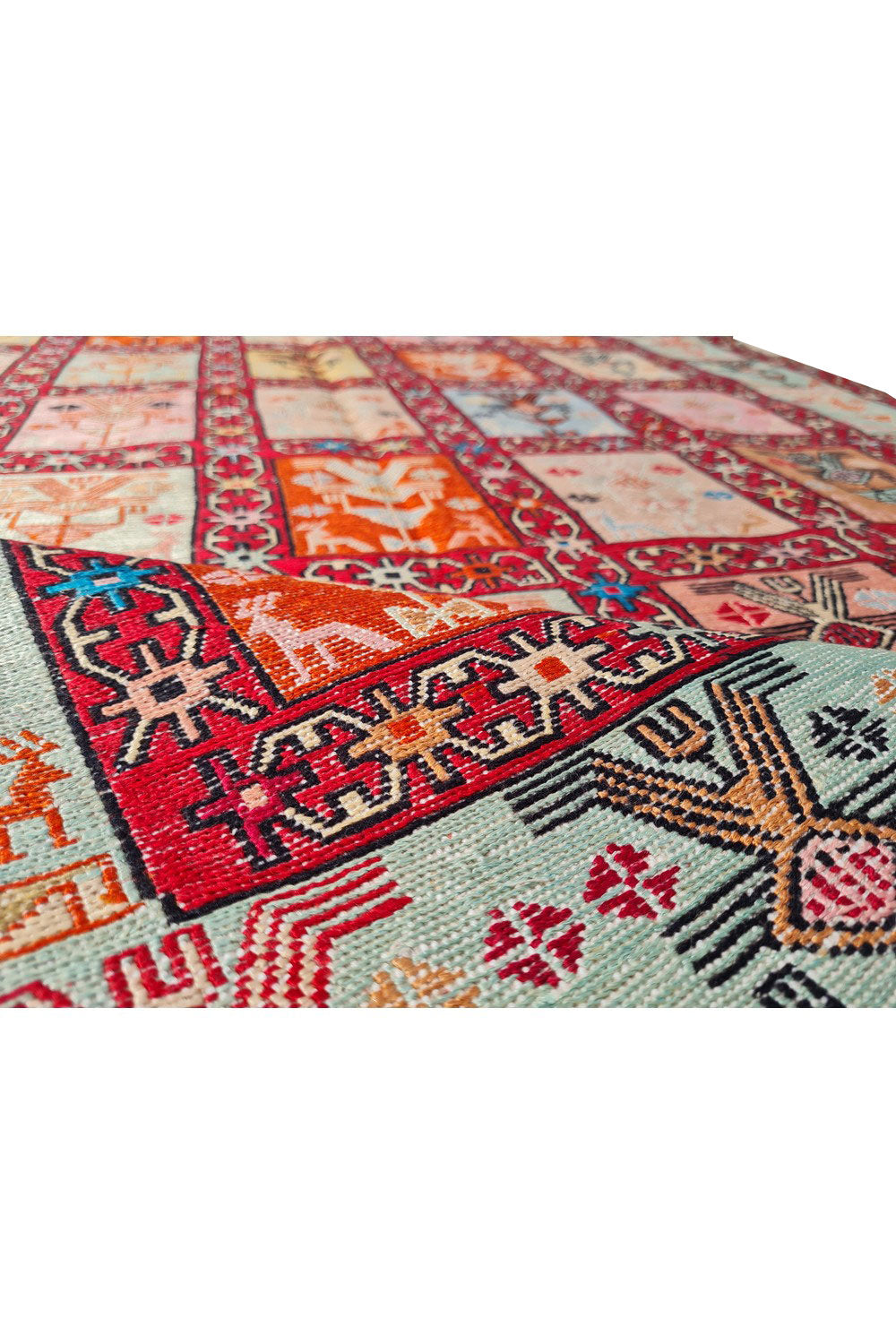 Fine Quality Hand Knotted Veg Dyed Soumak Pictorial Silk Kilim Area Rug 6 x 4 Ft (916 KHI)