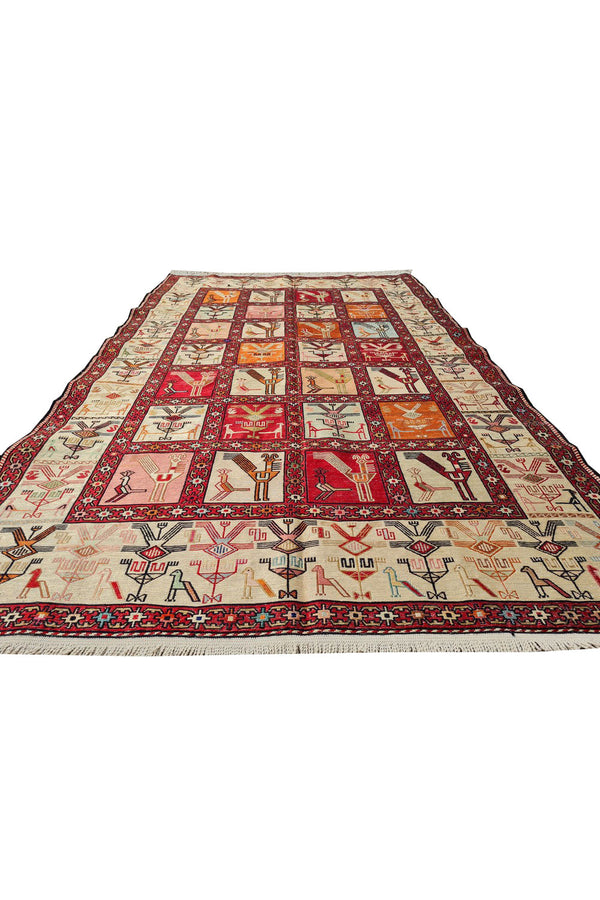 Fine Quality Hand Knotted Veg Dyed Soumak Pictorial Silk Kilim Area Rug 7 x 4 Ft (917 KHI)