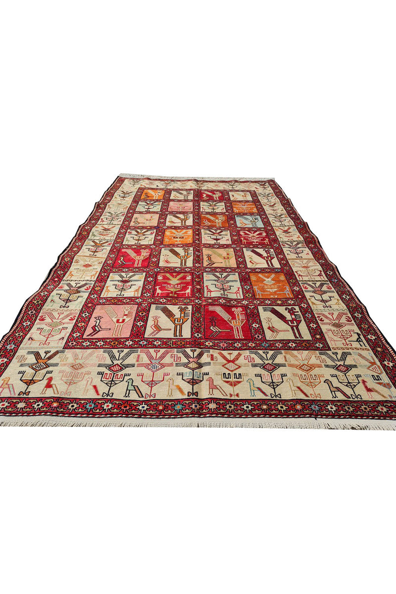 Fine Quality Hand Knotted Veg Dyed Soumak Pictorial Silk Kilim Area Rug 7 x 4 Ft (917 KHI)