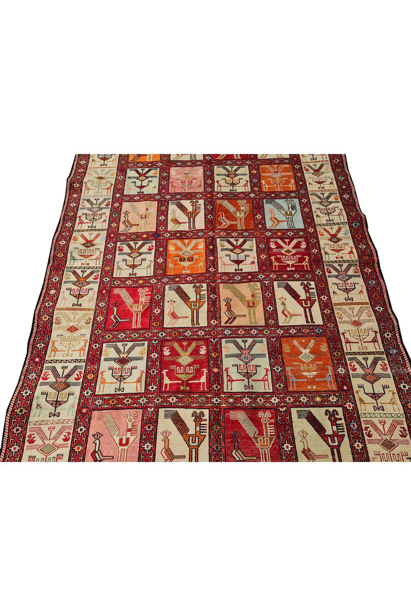Fine Quality Hand Knotted Veg Dyed Soumak Pictorial Silk Kilim Area Rug 7 x 4 Ft (917 KHI)