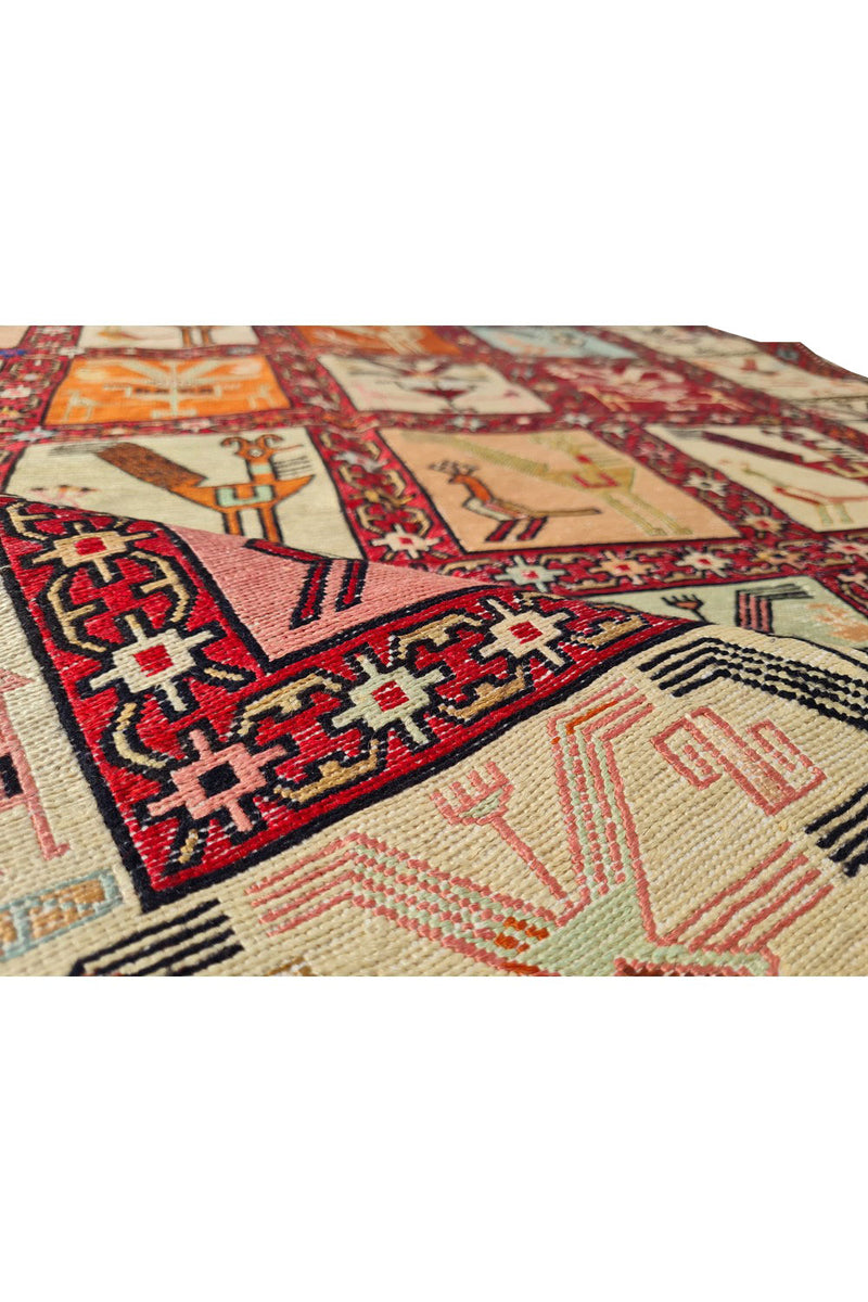 Fine Quality Hand Knotted Veg Dyed Soumak Pictorial Silk Kilim Area Rug 7 x 4 Ft (917 KHI)