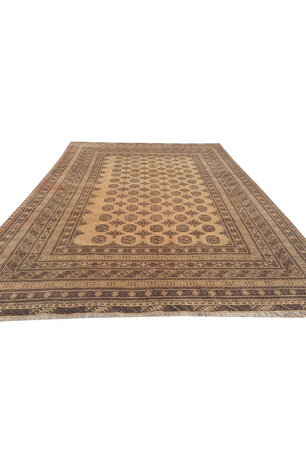 Authentic Hand Knotted Vintage Afghan Turkmen Moori Wool Area Rug 8.11 x 6.8 Ft (2787 SU)