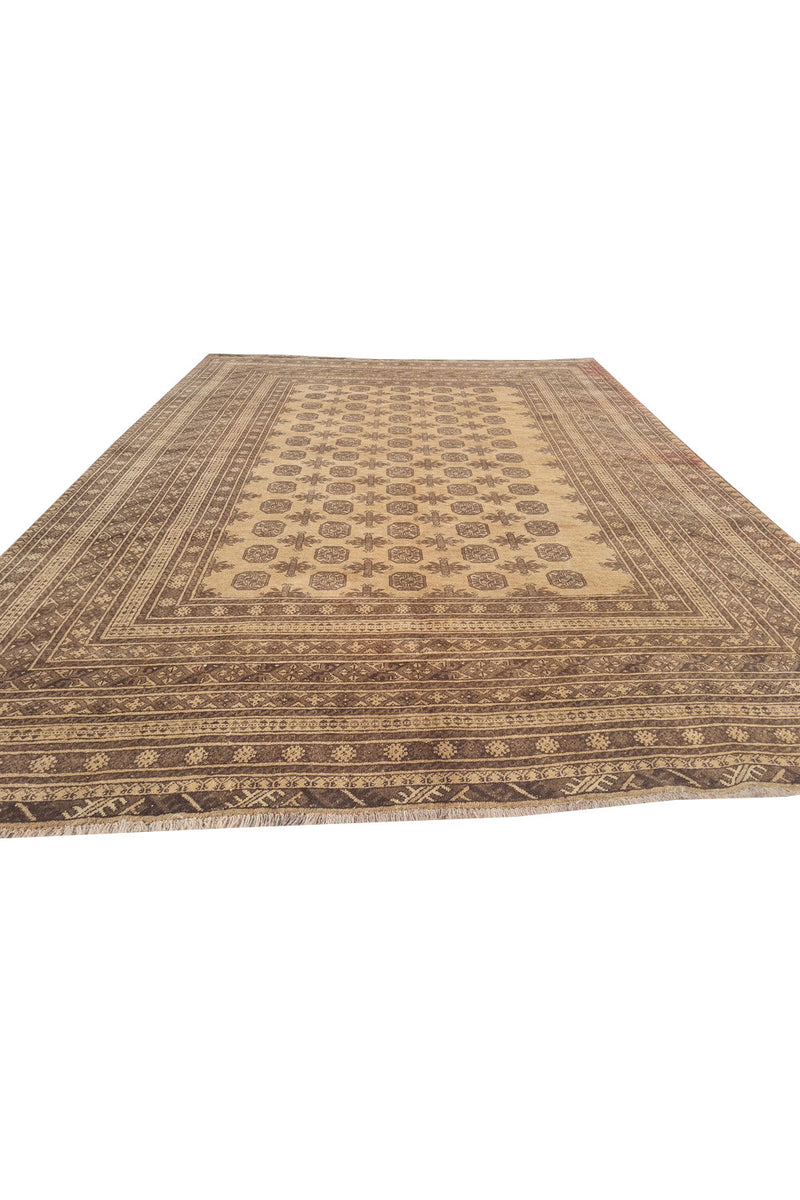Authentic Hand Knotted Vintage Afghan Turkmen Moori Wool Area Rug 8.11 x 6.8 Ft (2787 SU)