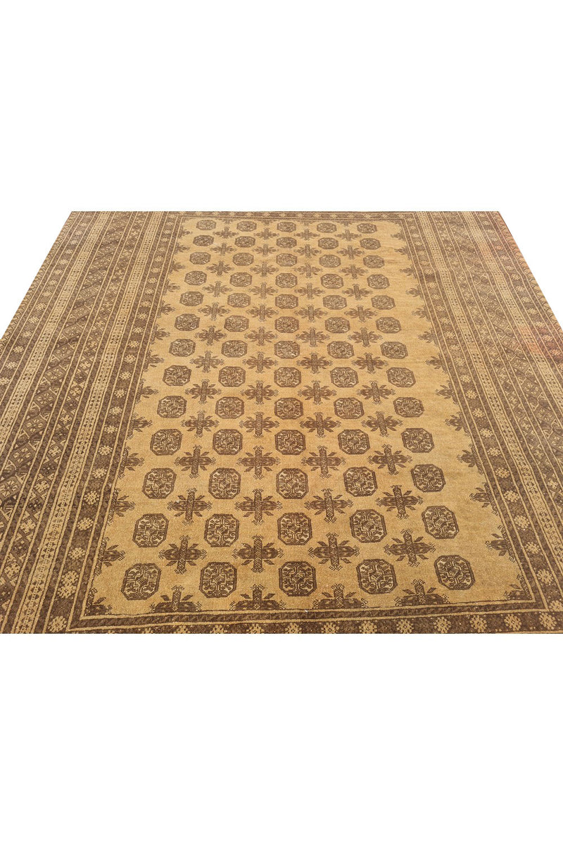 Authentic Hand Knotted Vintage Afghan Turkmen Moori Wool Area Rug 8.11 x 6.8 Ft (2787 SU)