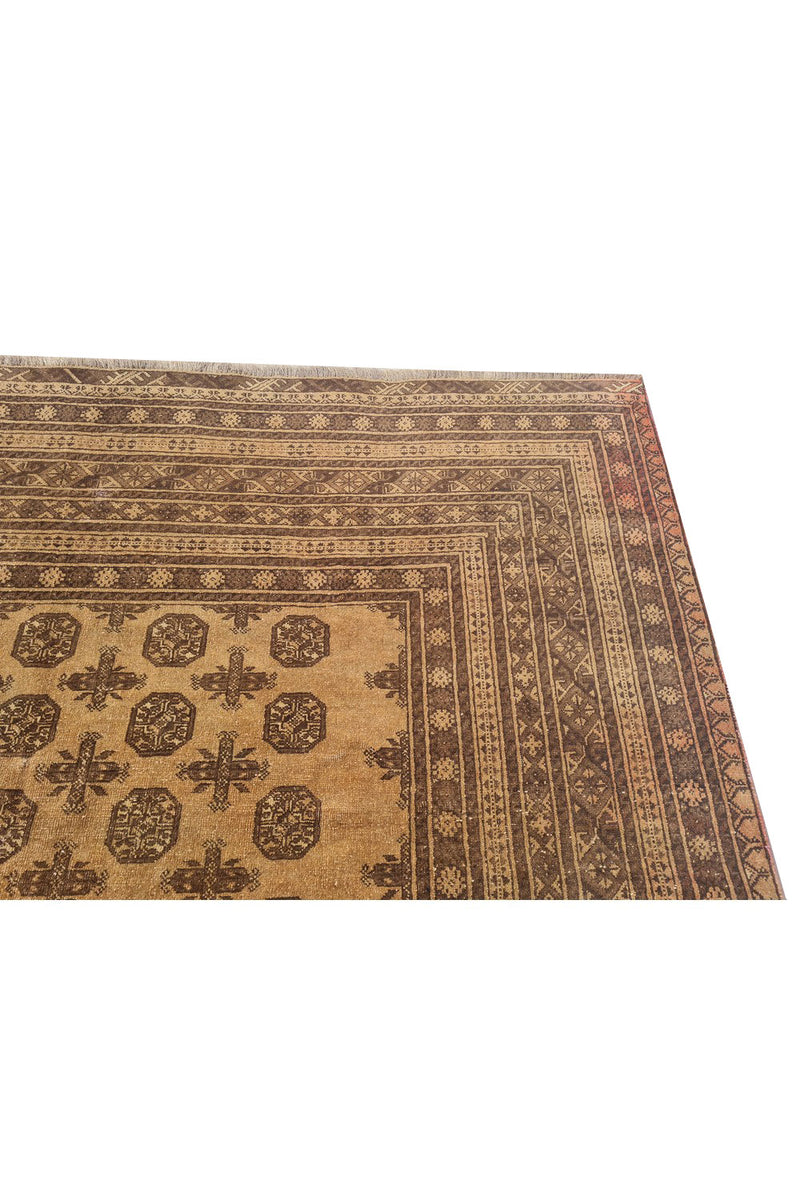 Authentic Hand Knotted Vintage Afghan Turkmen Moori Wool Area Rug 8.11 x 6.8 Ft (2787 SU)