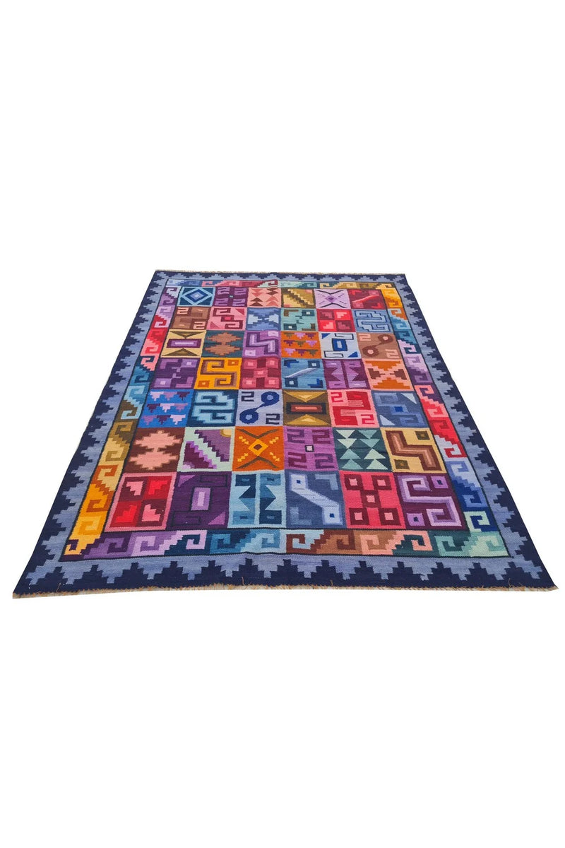Amazing Hand Knotted Vintage Flat Weave Kilim Kilm Wool Area Rug 4.11 x 3.9 Ft