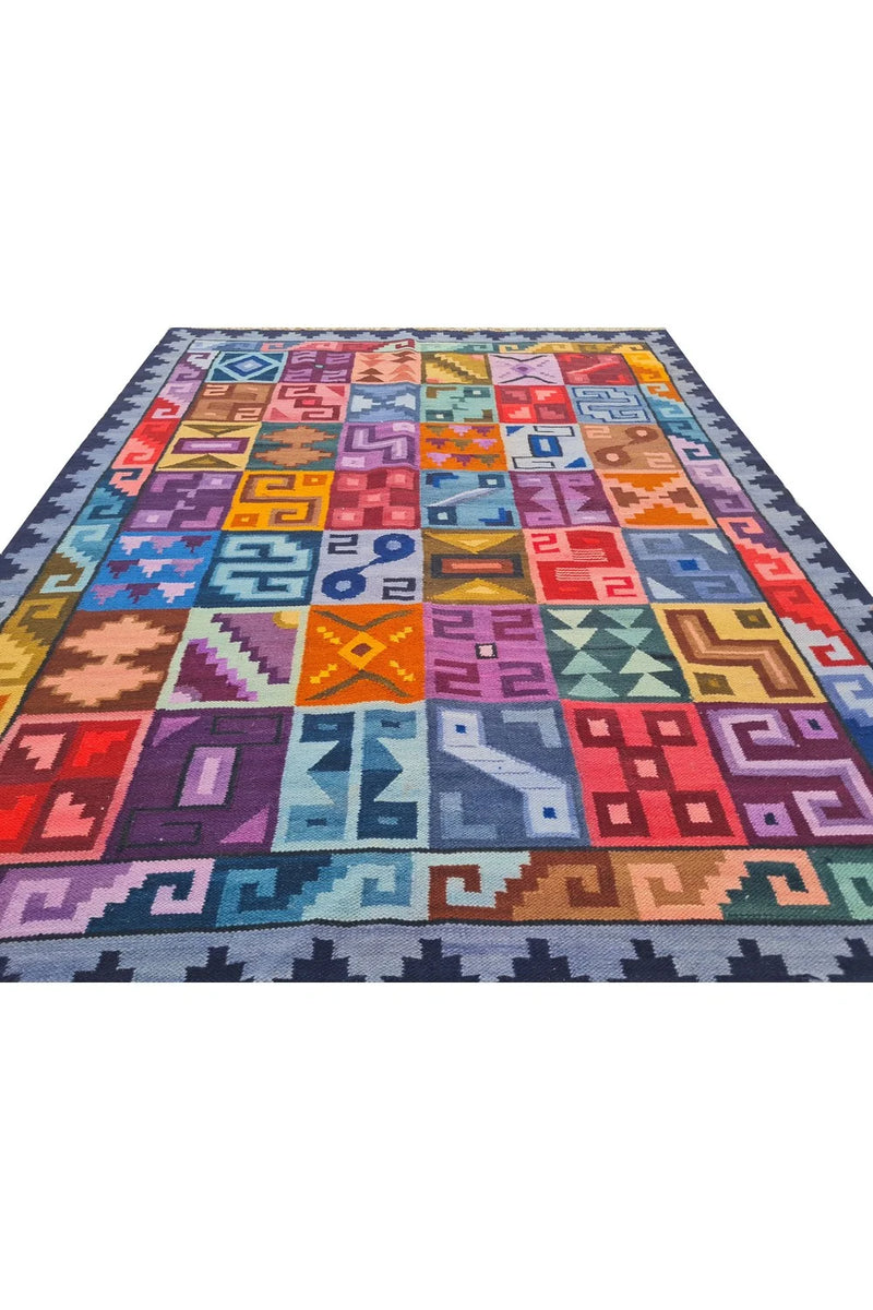 Amazing Hand Knotted Vintage Flat Weave Kilim Kilm Wool Area Rug 4.11 x 3.9 Ft