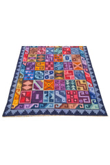Amazing Hand Knotted Vintage Flat Weave Kilim Kilm Wool Area Rug 4.11 x 3.9 Ft