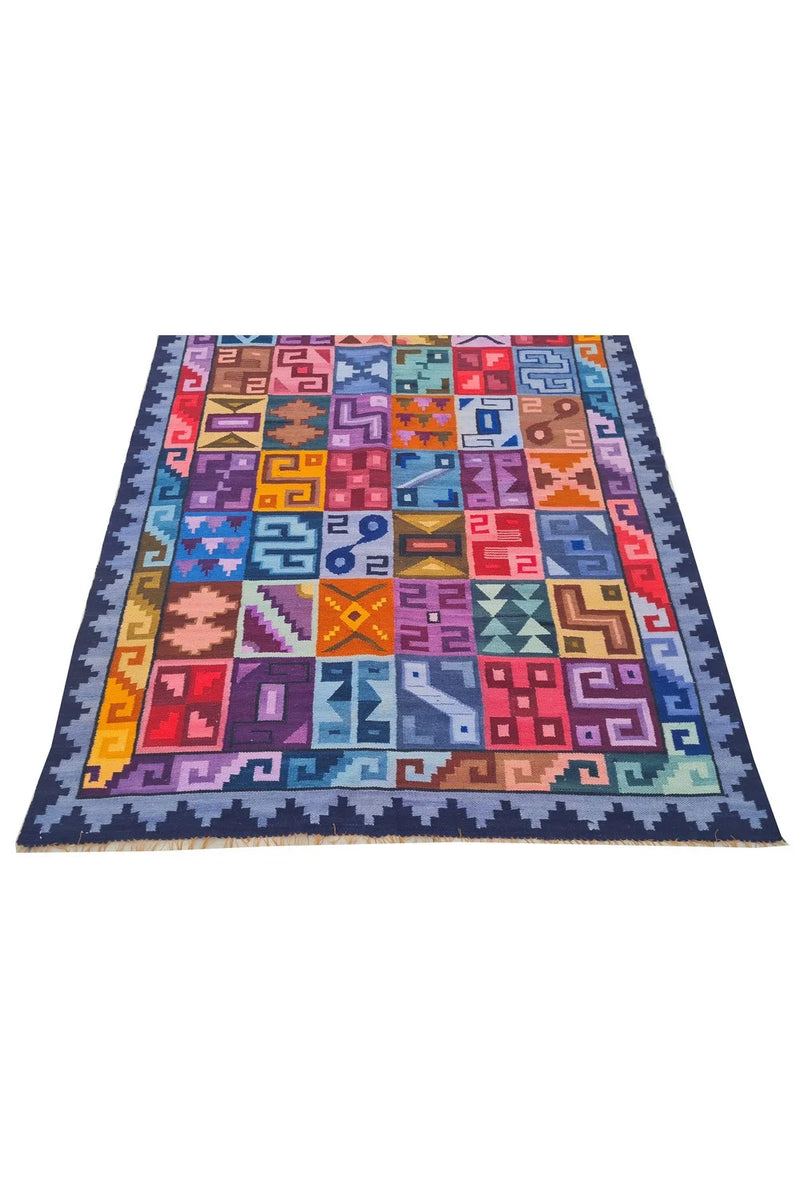 Amazing Hand Knotted Vintage Flat Weave Kilim Kilm Wool Area Rug 4.11 x 3.9 Ft