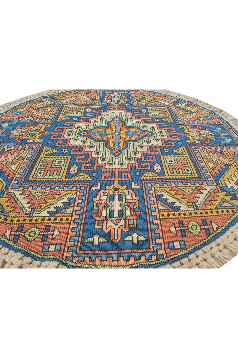 Amazing Hand Knotted Vintage Flat Weave Kilim Round Wool Area Rug 4.1 x 4.1 Ft