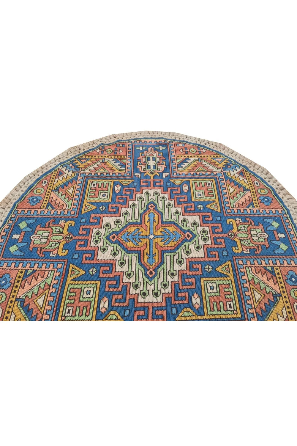 Amazing Hand Knotted Vintage Flat Weave Kilim Round Wool Area Rug 4.1 x 4.1 Ft