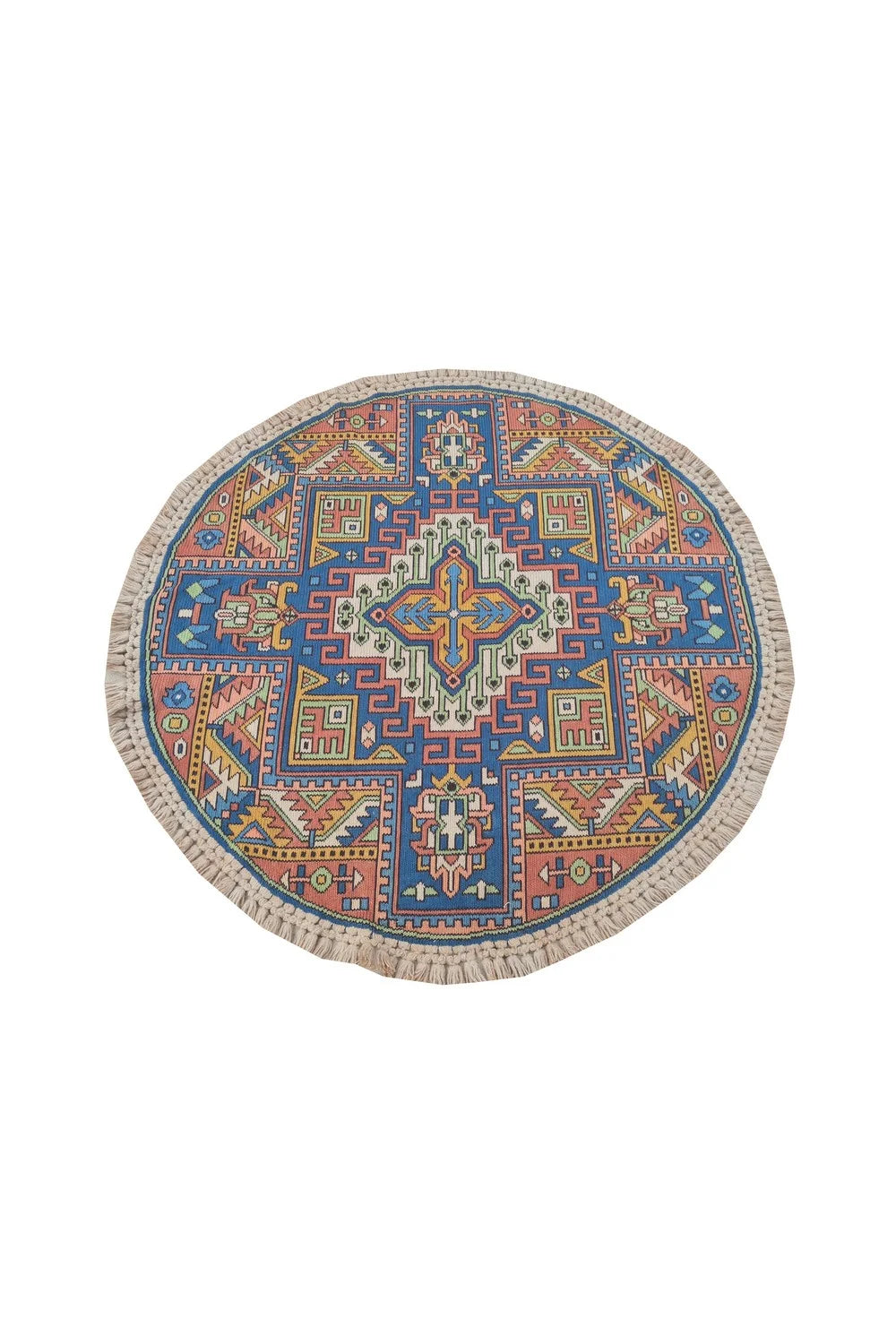 Amazing Hand Knotted Vintage Flat Weave Kilim Round Wool Area Rug 4.1 x 4.1 Ft