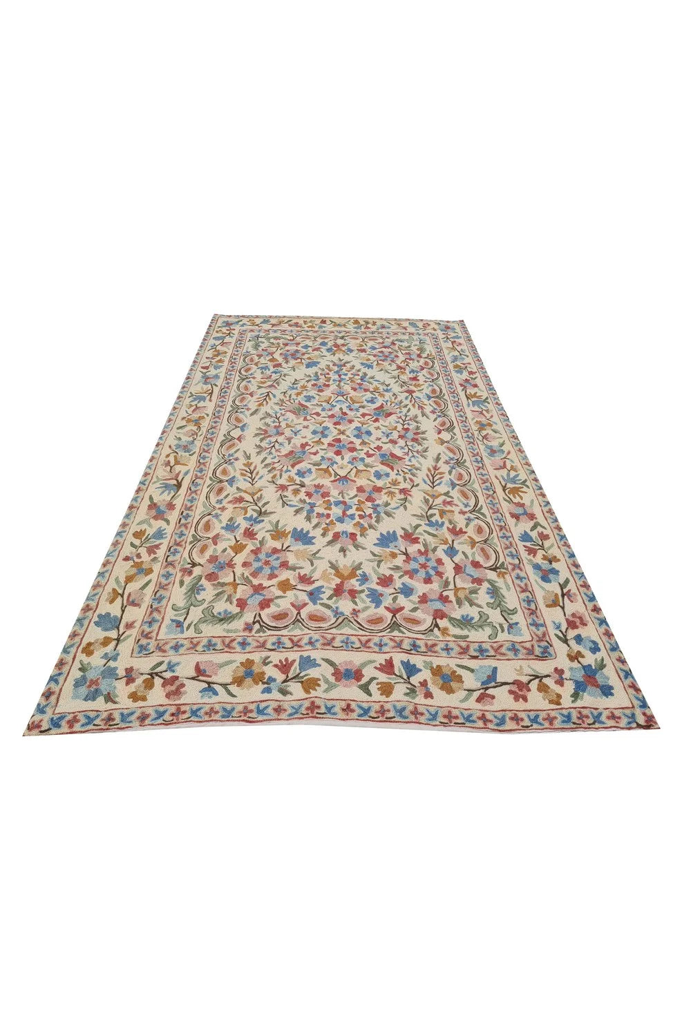 Hand Embroidered Needlework Vintage Kashmiri Textile Wall Hanging 4.10 x 2.10 Ft