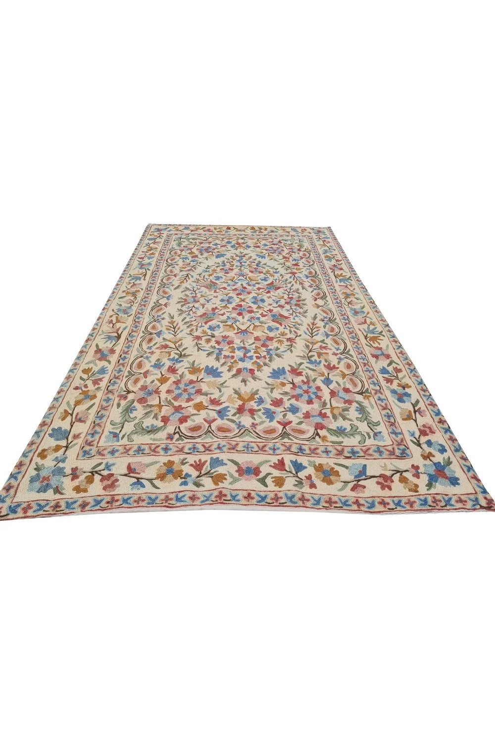 Hand Embroidered Needlework Vintage Kashmiri Textile Wall Hanging 4.10 x 2.10 Ft