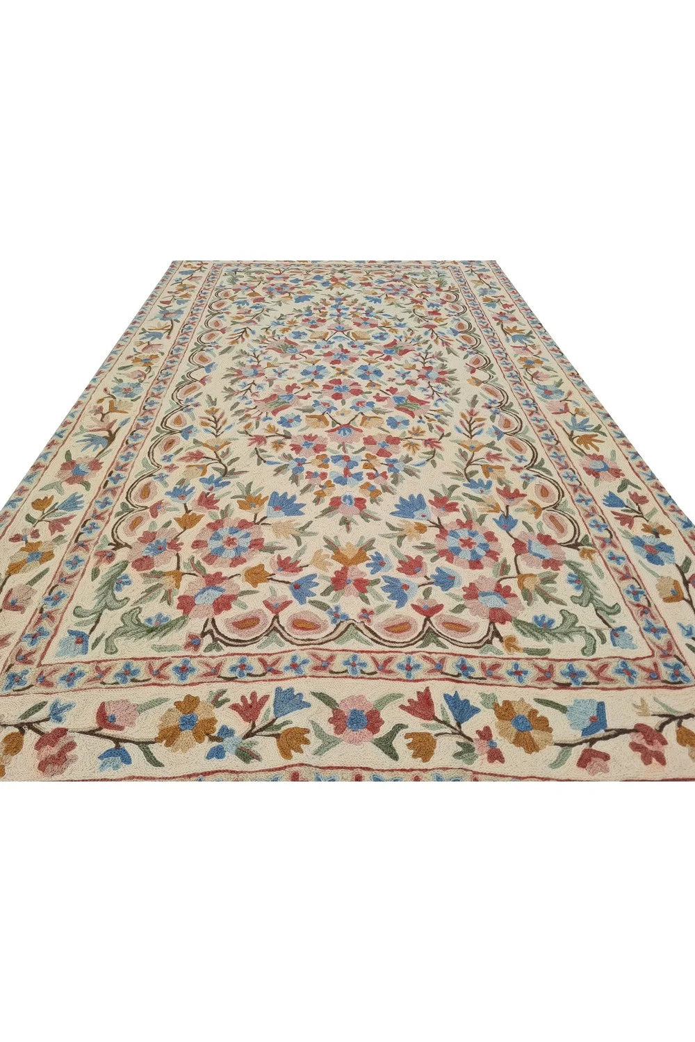 Hand Embroidered Needlework Vintage Kashmiri Textile Wall Hanging 4.10 x 2.10 Ft