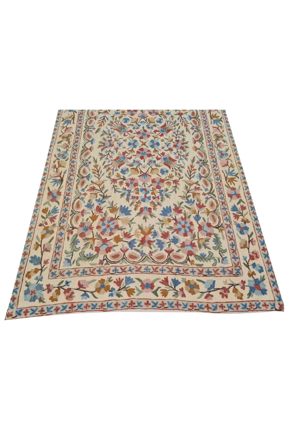 Hand Embroidered Needlework Vintage Kashmiri Textile Wall Hanging 4.10 x 2.10 Ft