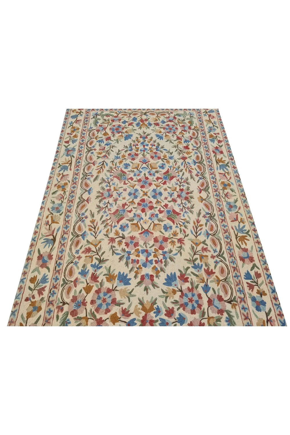 Hand Embroidered Needlework Vintage Kashmiri Textile Wall Hanging 4.10 x 2.10 Ft