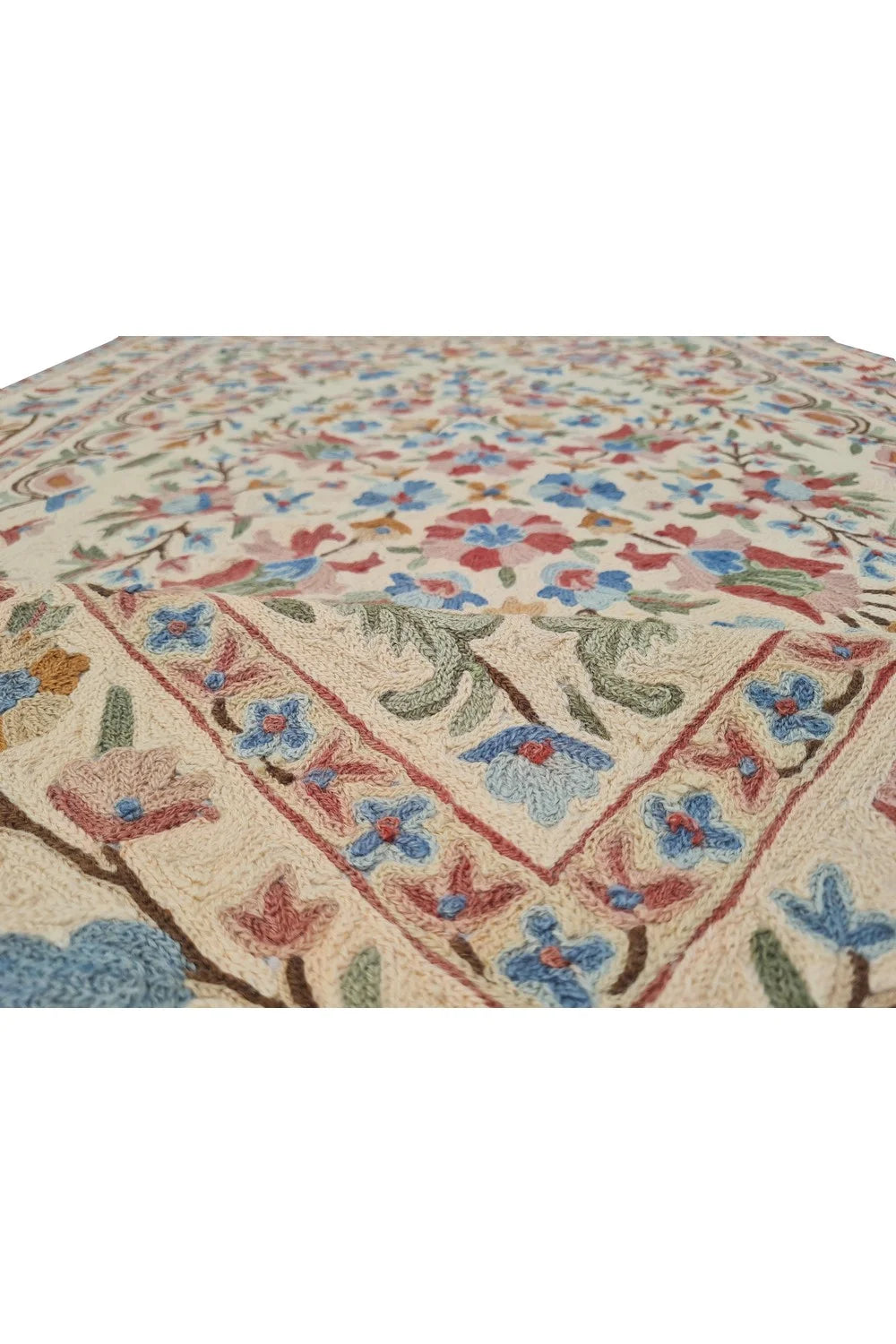 Hand Embroidered Needlework Vintage Kashmiri Textile Wall Hanging 4.10 x 2.10 Ft