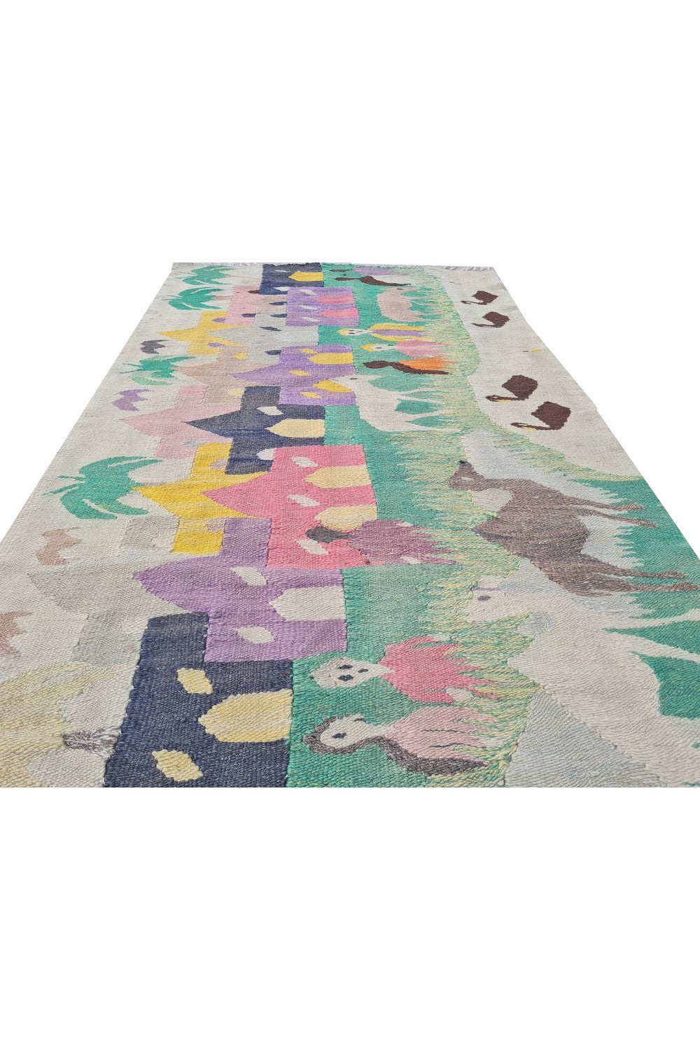 Hand Knotted Vintage Bulgaria Pictorial Kilim Wool Area Rug 4.2 x 2.7 Ft