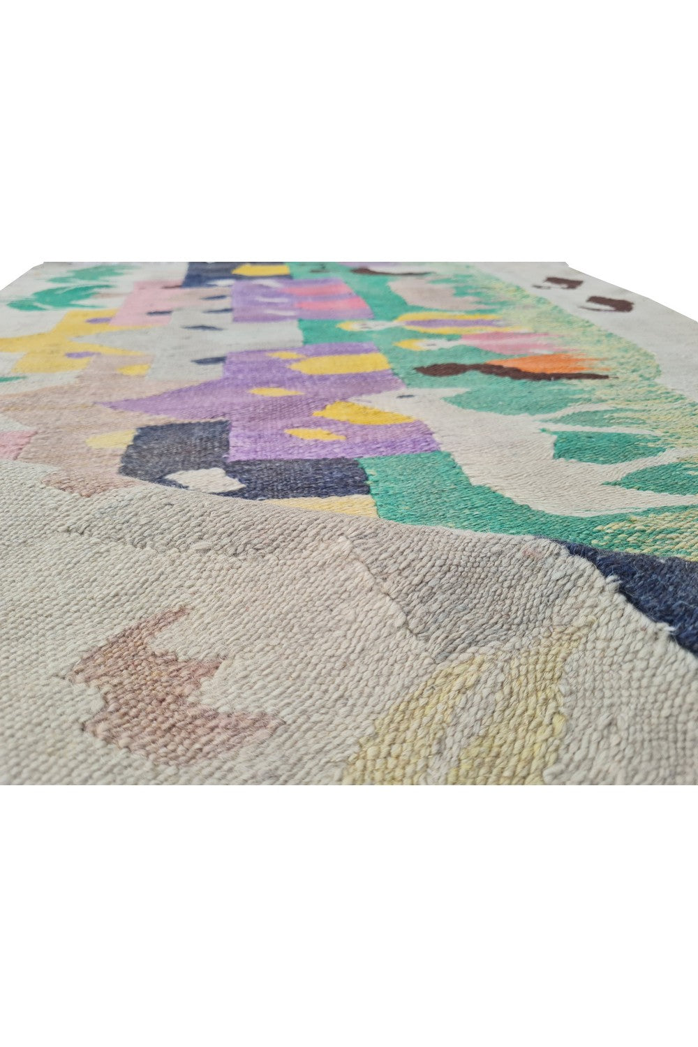 Hand Knotted Vintage Bulgaria Pictorial Kilim Wool Area Rug 4.2 x 2.7 Ft