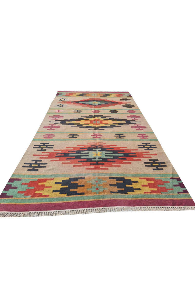 Amazing Hand Knotted Vintage Flat Weave Kilim Wool Area Rug 8 x 5 Ft